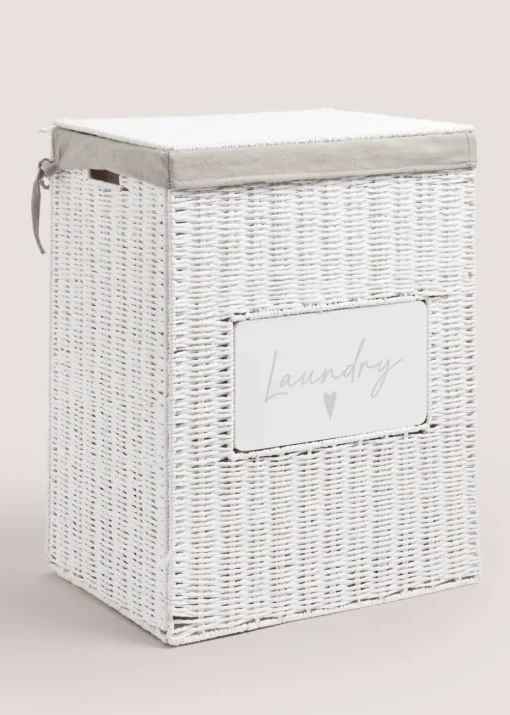 White Heart Laundry Basket (51cm x 40cm x 30cm)