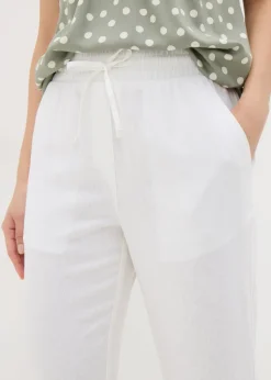 White Linen Blend Tapered Trousers