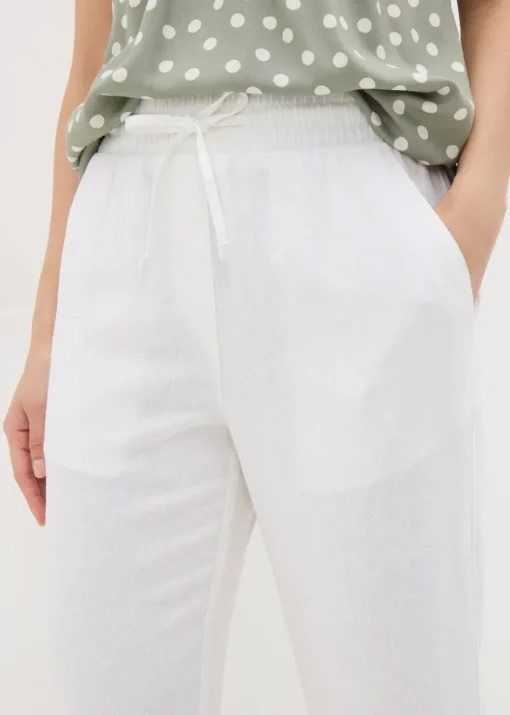 White Linen Blend Tapered Trousers