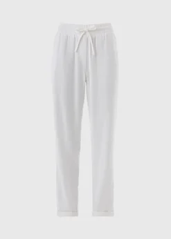 White Linen Blend Tapered Trousers