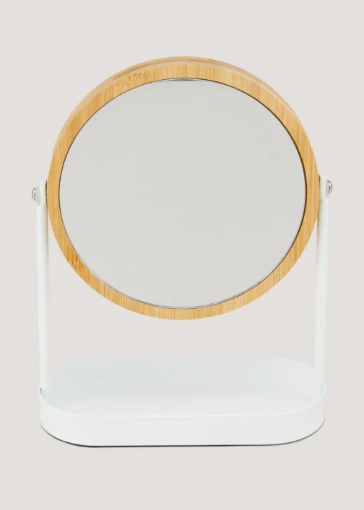 White Metal & Bamboo Mirror (25cm x 19cm x 8cm)