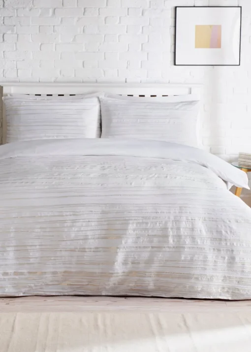 White Metallic Crinkle Duvet Cover