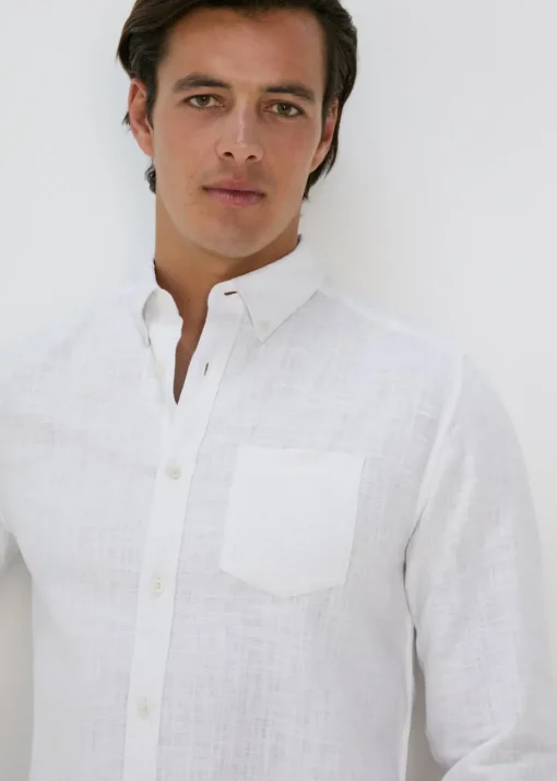 White Roll Up Sleeve Linen Viscose Shirt