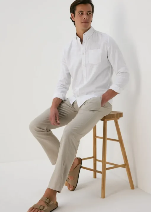 White Roll Up Sleeve Linen Viscose Shirt