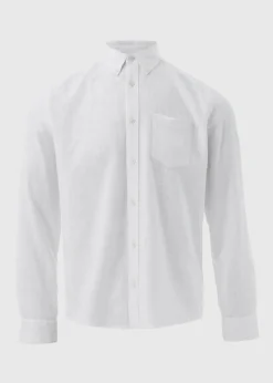 White Roll Up Sleeve Linen Viscose Shirt