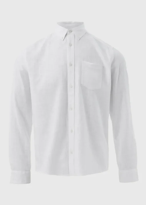 White Roll Up Sleeve Linen Viscose Shirt