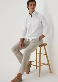 White Roll Up Sleeve Linen Viscose Shirt