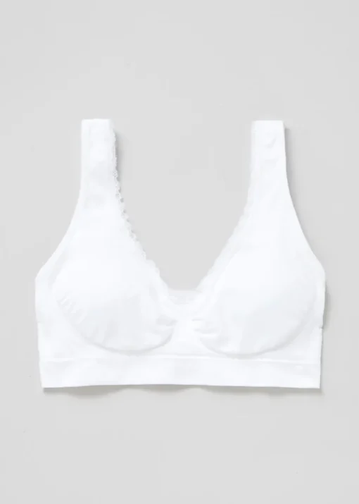 White Seamless Padded Lace Trim Crop Top