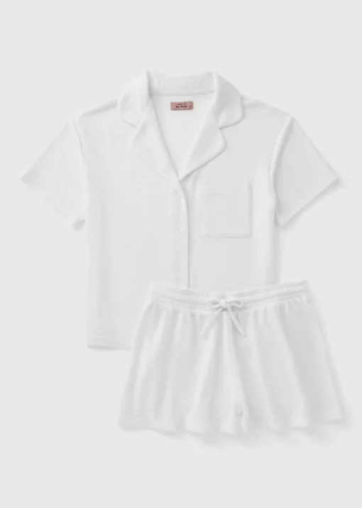 White Waffle Button Short Pyjama Set