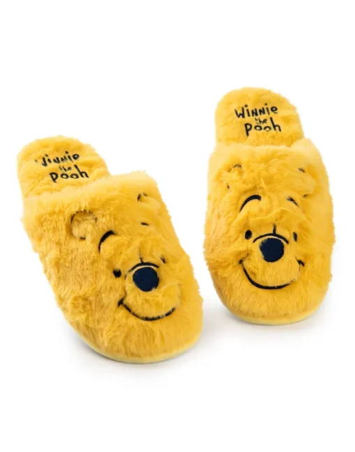 Winnie the Pooh Womens Yellow Embroidered Face Mule Slippers