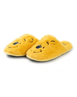 Winnie the Pooh Womens Yellow Embroidered Face Mule Slippers