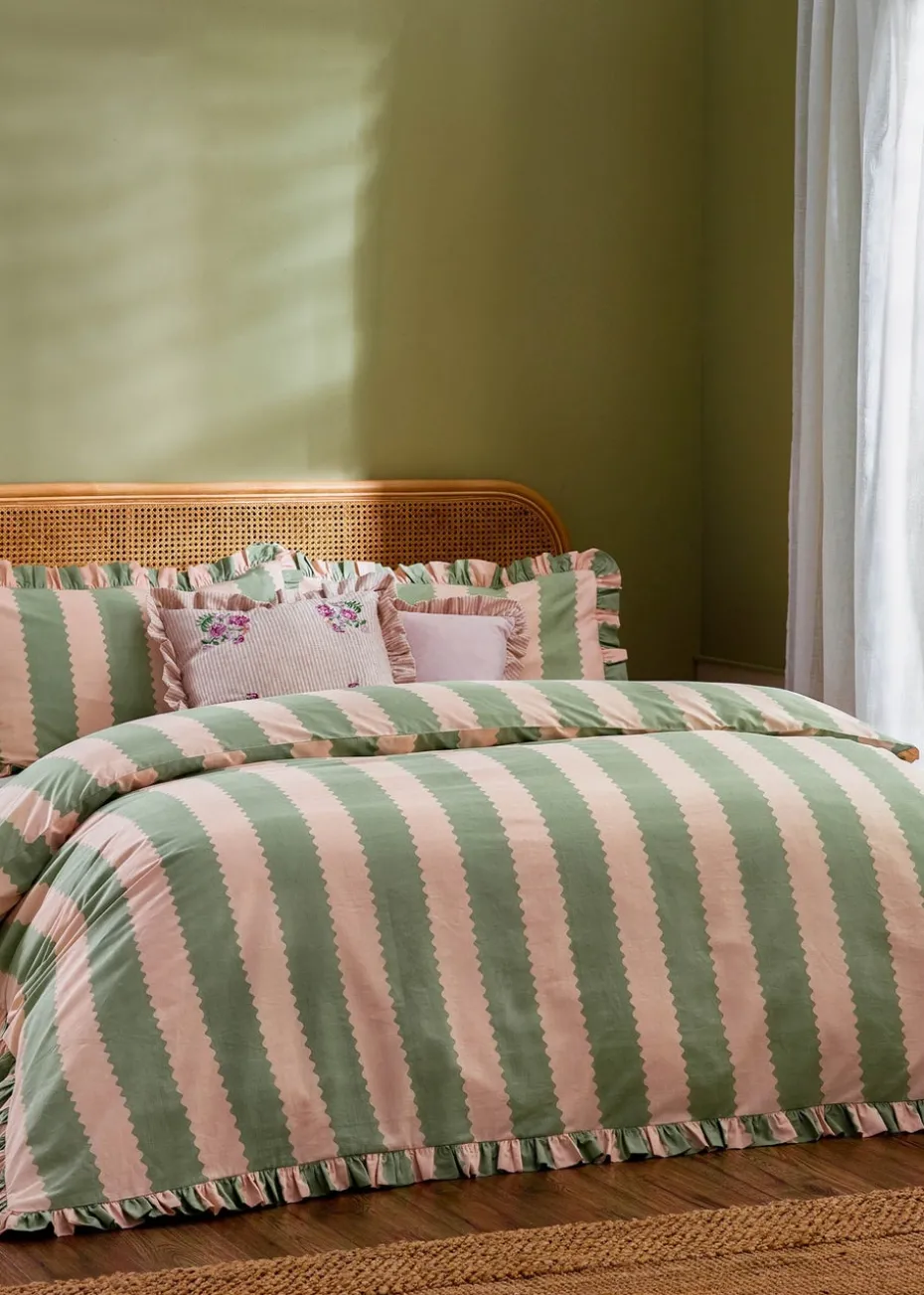 Wylder Birdie Stripe Ruffle Duvet Cover Set