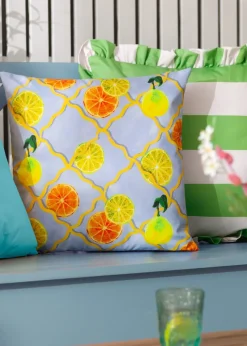Wylder Citrus Blue Trellis Printed Outdoor Outdoor Cushion