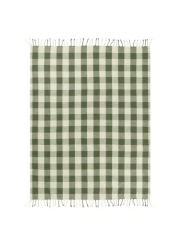 Yard Dark Green Chesil Check Tasselled 100% Cotton  Throw