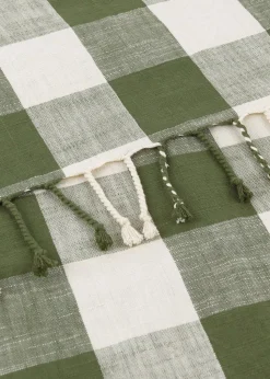 Yard Dark Green Chesil Check Tasselled 100% Cotton  Throw
