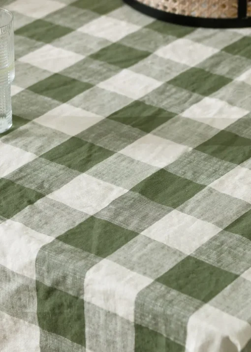 Yard Dark Green Chesil Check Tasselled 100% Cotton  Throw