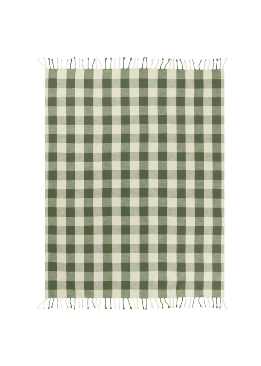 Yard Dark Green Chesil Check Tasselled 100% Cotton  Throw