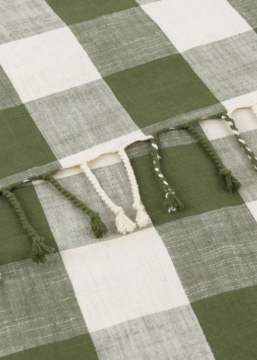 Yard Dark Green Chesil Check Tasselled 100% Cotton  Throw