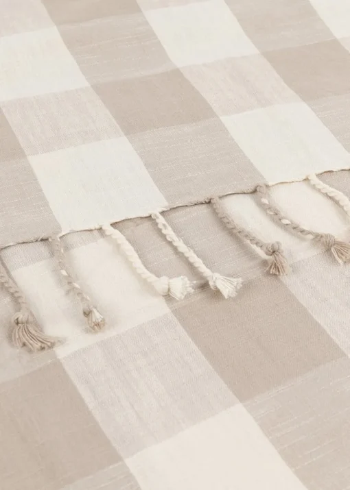 Yard Natural Chesil Check Tasselled 100% Cotton  Throw