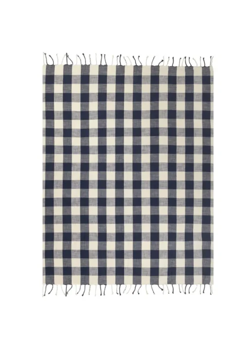 Yard Navy Chesil Check Tasselled 100% Cotton  Throw
