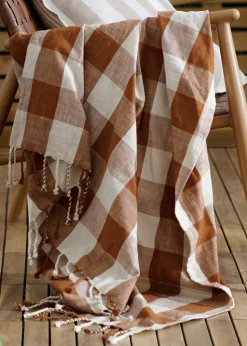 Yard Rust Chesil Check Tasselled 100% Cotton  Throw