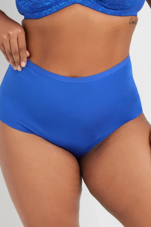 Yours 3 Pack Curve Blue & White Lace Back High Waisted Knickers