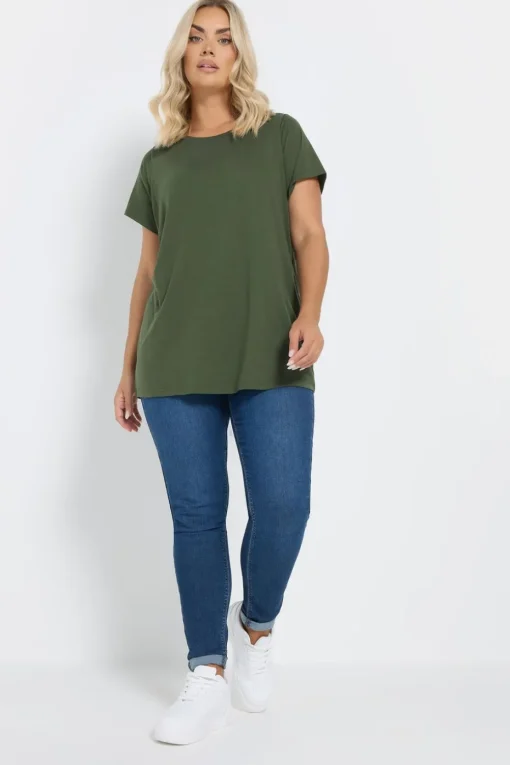 Yours Curve 3 Pack Green & White Essential T Shirts