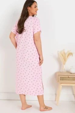 Yours Curve 2 Pack Pink & Black Heart Print Midaxi Nightdresses