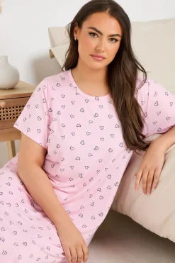 Yours Curve 2 Pack Pink & Black Heart Print Midaxi Nightdresses