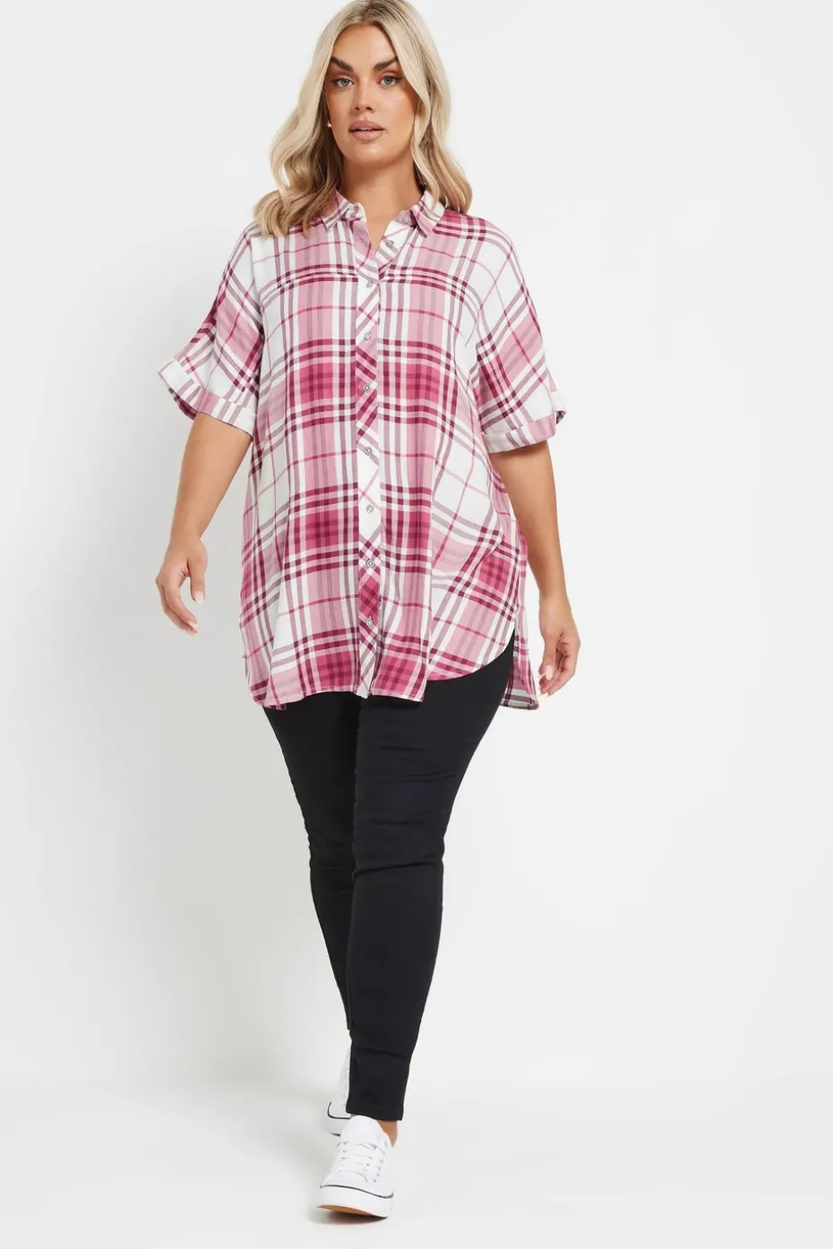Yours Curve Berry Red Check Print Shirt