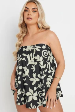 Yours Curve Black Abstract Floral Tankini Top