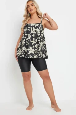 Yours Curve Black Abstract Floral Tankini Top