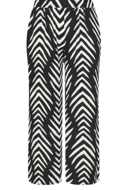 Yours Curve Black & White Abstract Print Wide Leg Trousers