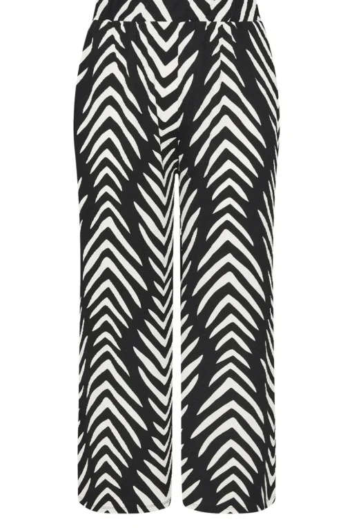 Yours Curve Black & White Abstract Print Wide Leg Trousers