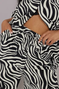 Yours Curve Black & White Zebra Wide Leg Trousers