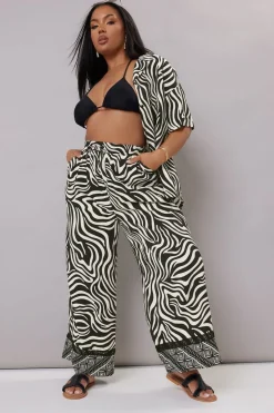 Yours Curve Black & White Zebra Wide Leg Trousers