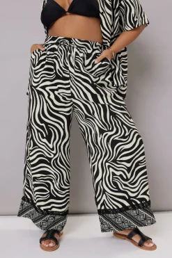 Yours Curve Black & White Zebra Wide Leg Trousers