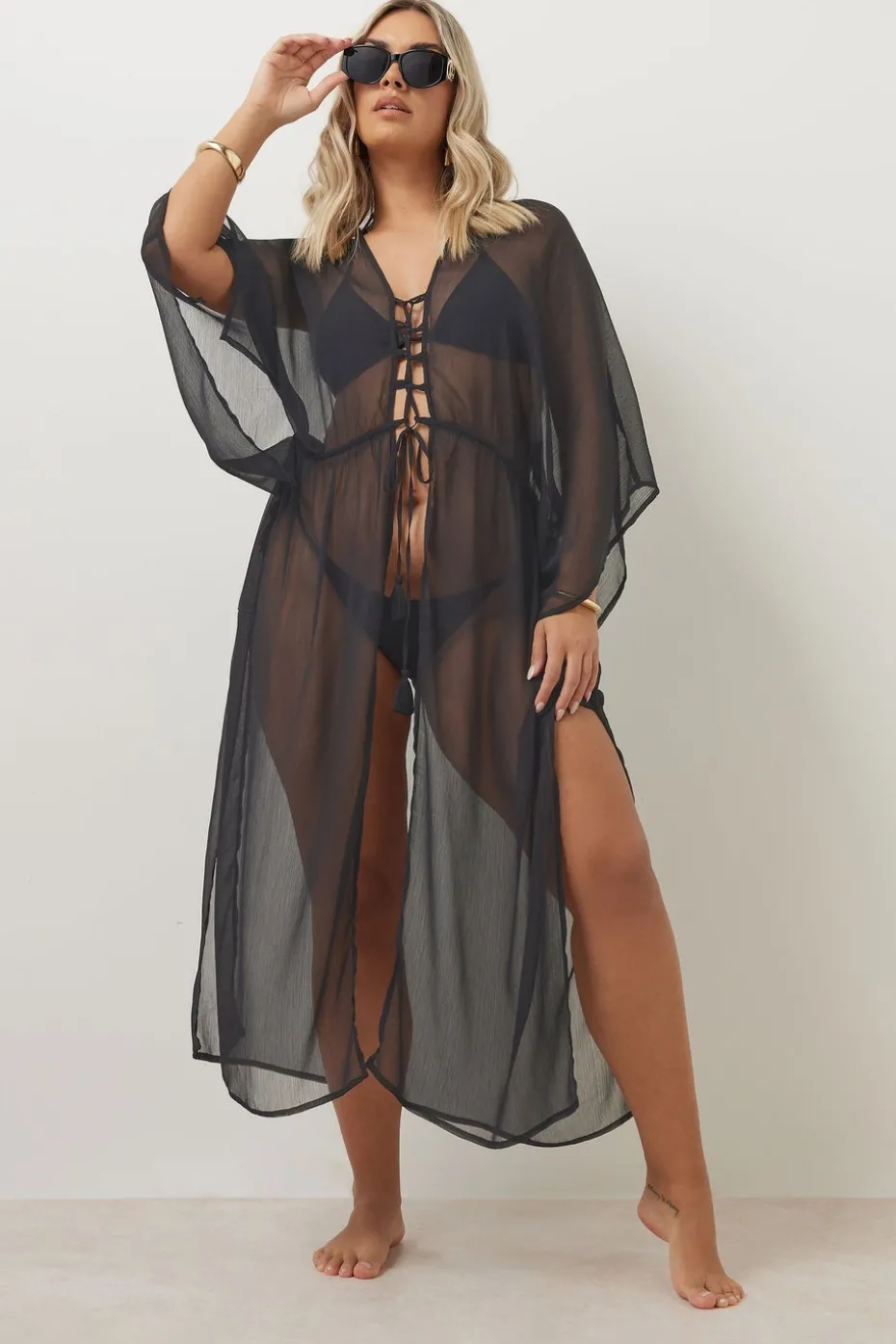 Yours Curve Black Chiffon Maxi Kimono