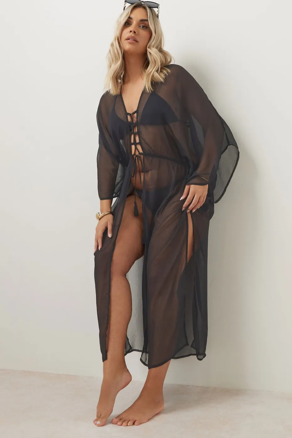 Yours Curve Black Chiffon Maxi Kimono