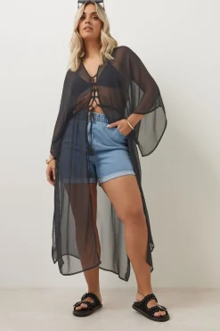 Yours Curve Black Chiffon Maxi Kimono