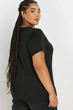 Yours Curve Black Contrast Stitch Pocket Heavyweight T Shirt