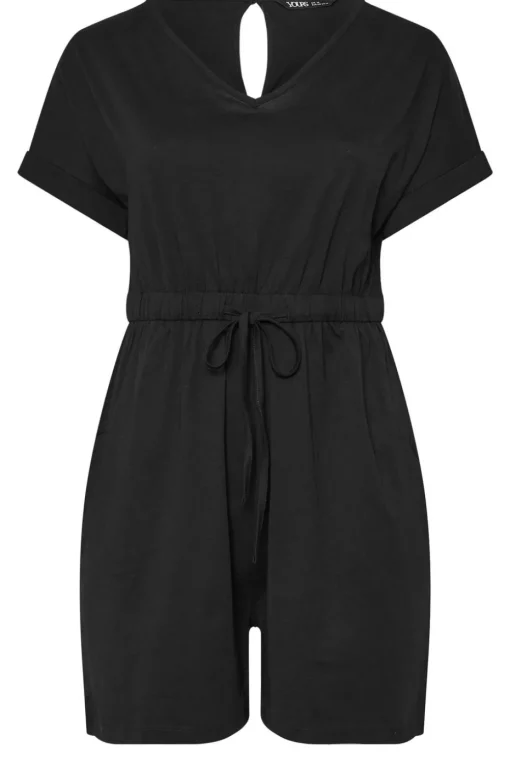 Yours Curve Black Cotton Keyhole Playsuit