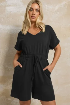 Yours Curve Black Cotton Keyhole Playsuit