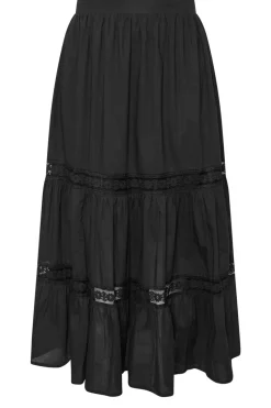 Yours Curve Black Cotton Tiered Maxi Skirt