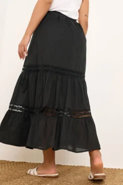 Yours Curve Black Cotton Tiered Maxi Skirt