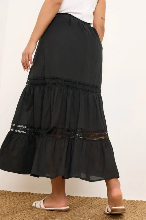 Yours Curve Black Cotton Tiered Maxi Skirt