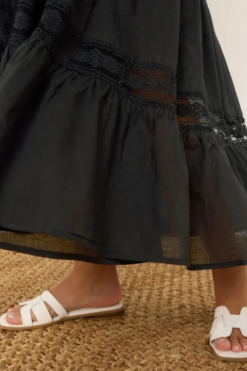 Yours Curve Black Cotton Tiered Maxi Skirt