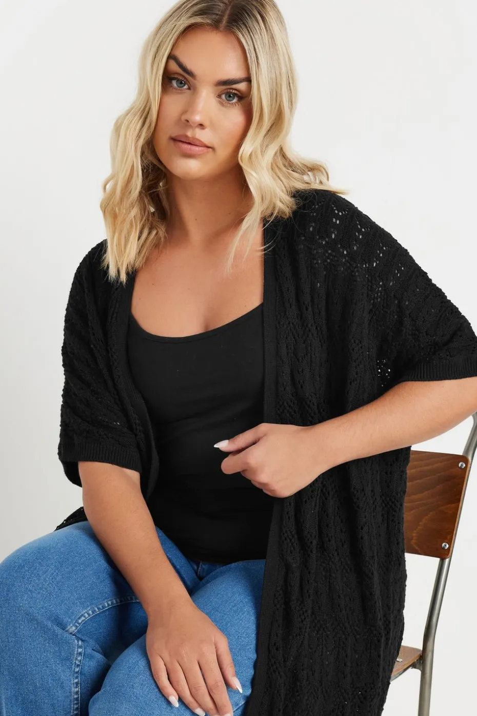 Yours Curve Black Crochet Short Sleeve Cardigan