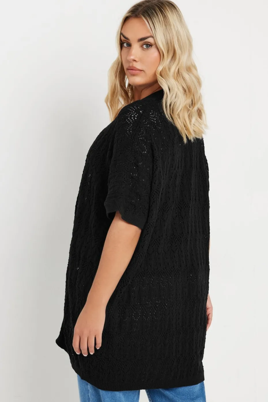 Yours Curve Black Crochet Short Sleeve Cardigan