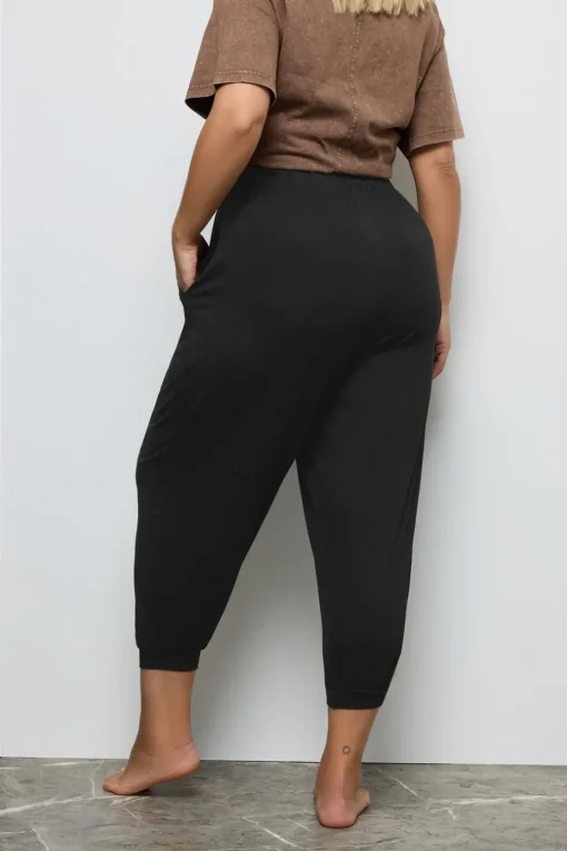 Yours Curve Black Cropped Jersey Harem Joggers
